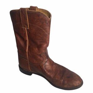Justin Classic Roper Style 3163 Brown Marbled Leather Cowboy Boots Men's Sz 8D